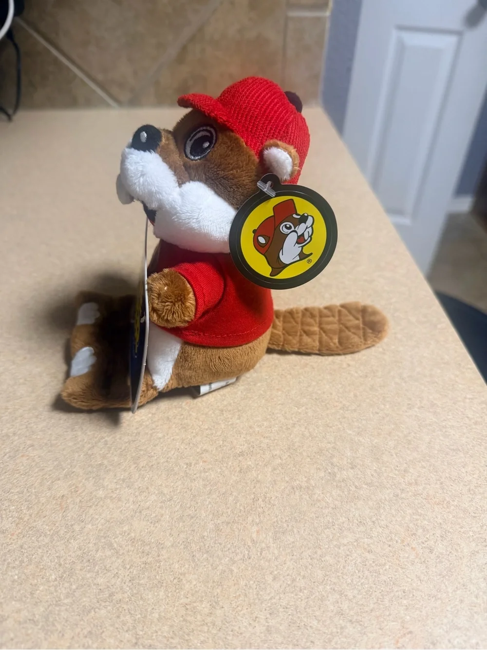 Plush Phone Holder in Brown and Red - Cute Desk Stand